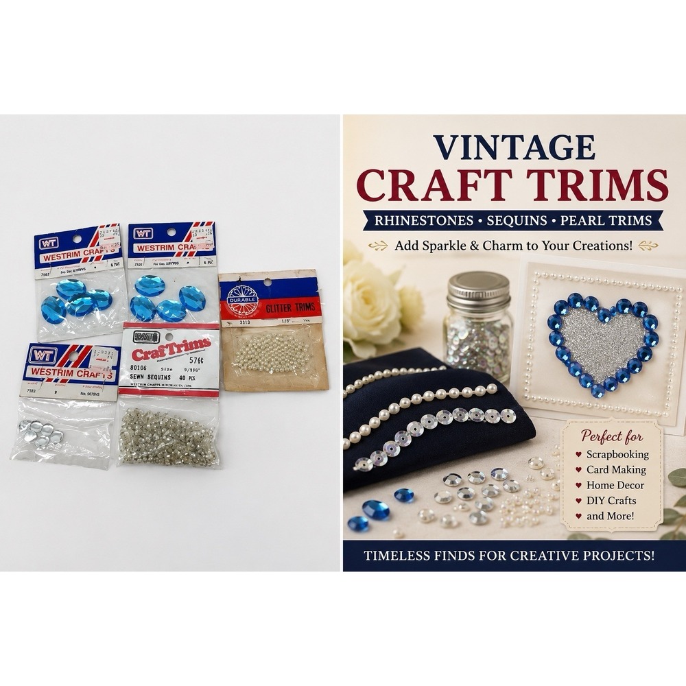 Vintage Craft Rhinestone Bead Trim Lot Westrim Craft House Pearl Sequins NOS